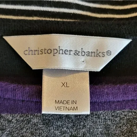 Christopher & Banks Purple and Black 3/4 Sleeve Striped Top Size XL - Picture 7 of 8